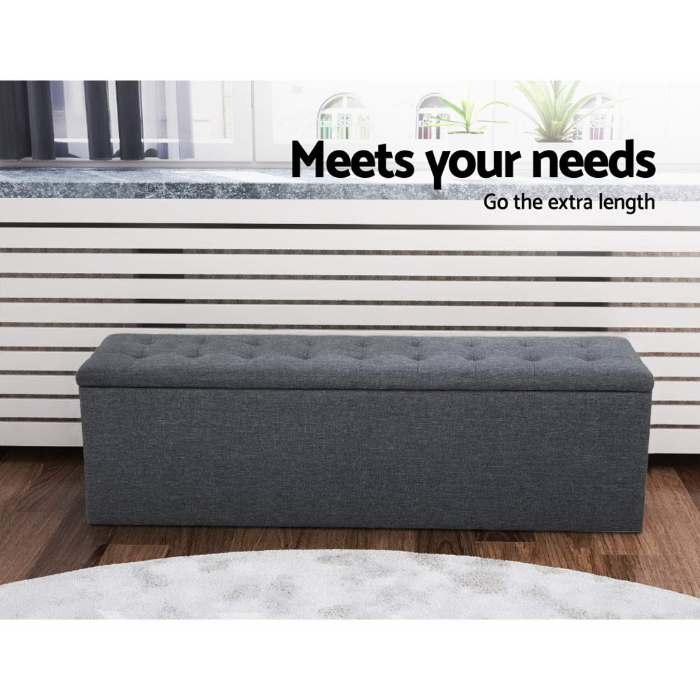 Ottomans & Footstools: Artiss Storage Ottoman Blanket Box 140cm Linen Dark Grey