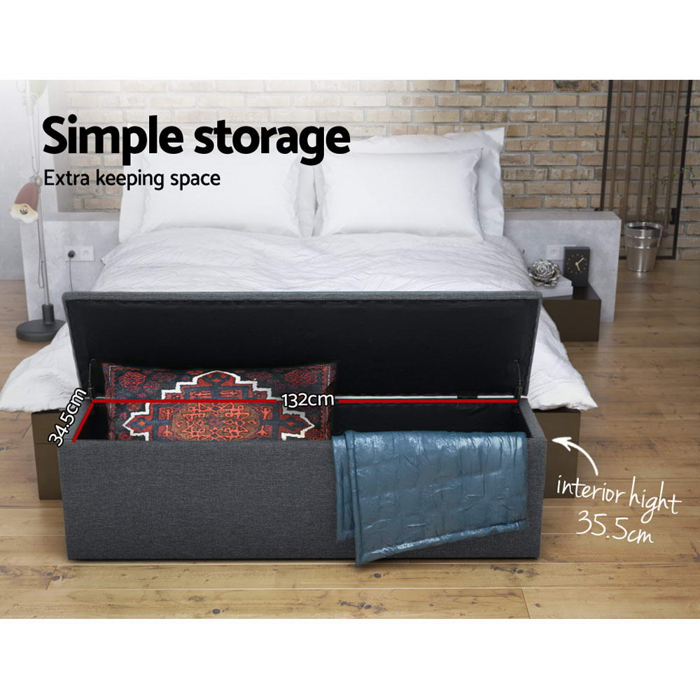 Ottomans & Footstools: Artiss Storage Ottoman Blanket Box 140cm Linen Dark Grey