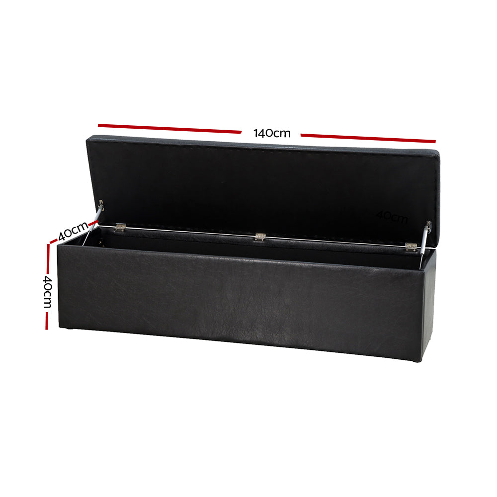 Ottomans & Footstools: Artiss Storage Ottoman Blanket Box 140cm Leather Black