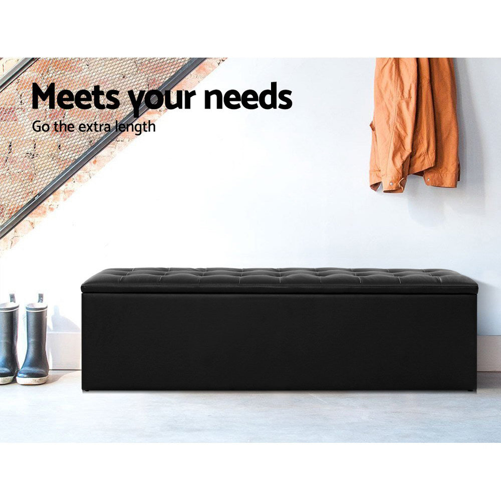 Ottomans & Footstools: Artiss Storage Ottoman Blanket Box 140cm Leather Black