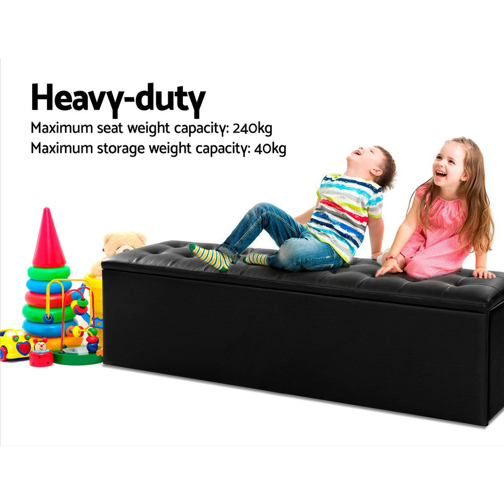 Ottomans & Footstools: Artiss Storage Ottoman Blanket Box 140cm Leather Black