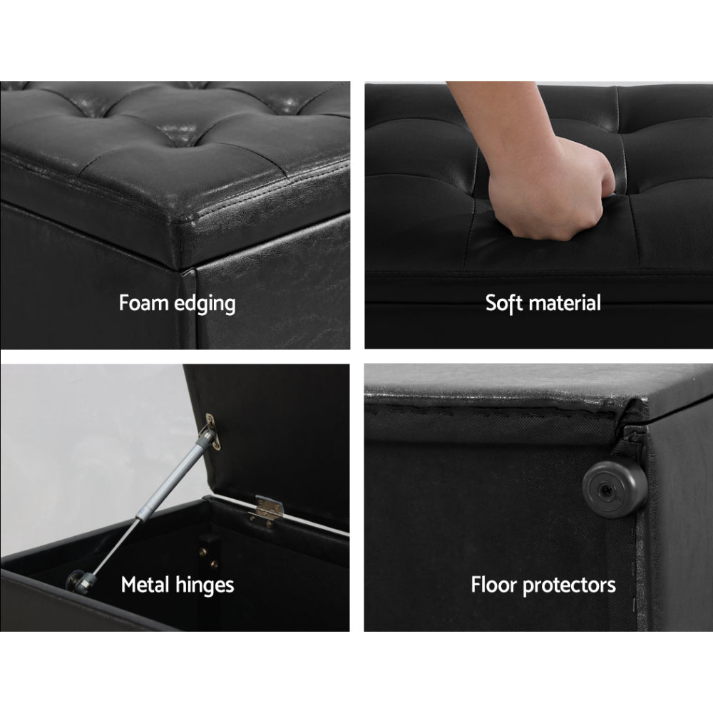 Ottomans & Footstools: Artiss Storage Ottoman Blanket Box 140cm Leather Black