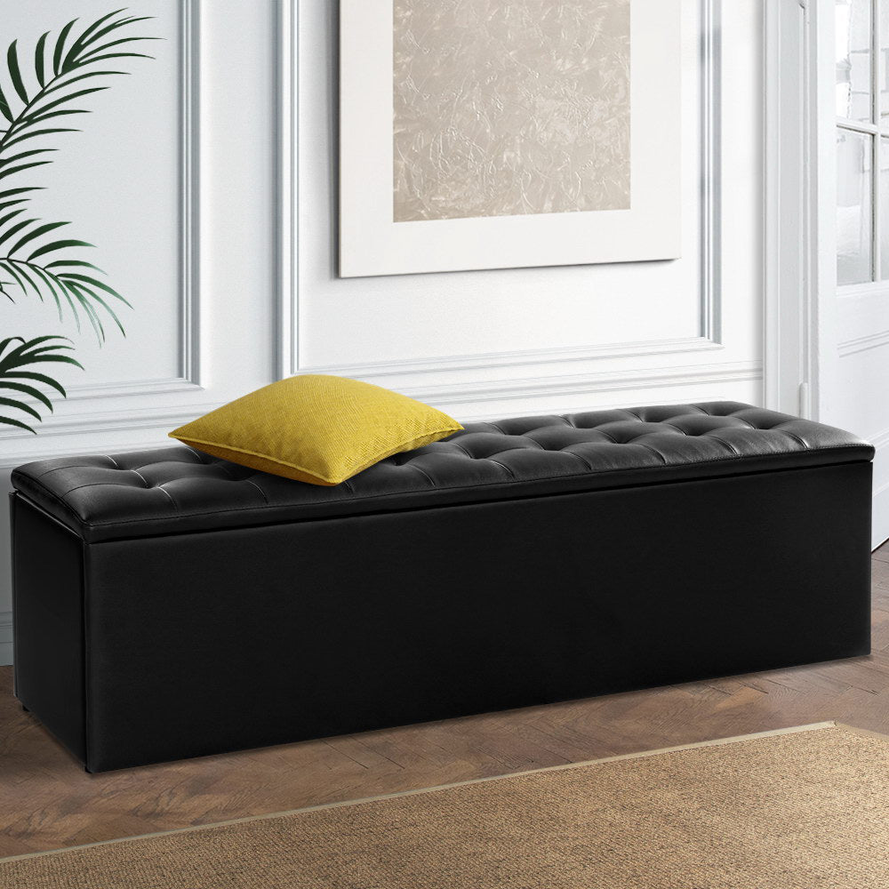 Ottomans & Footstools: Artiss Storage Ottoman Blanket Box 140cm Leather Black