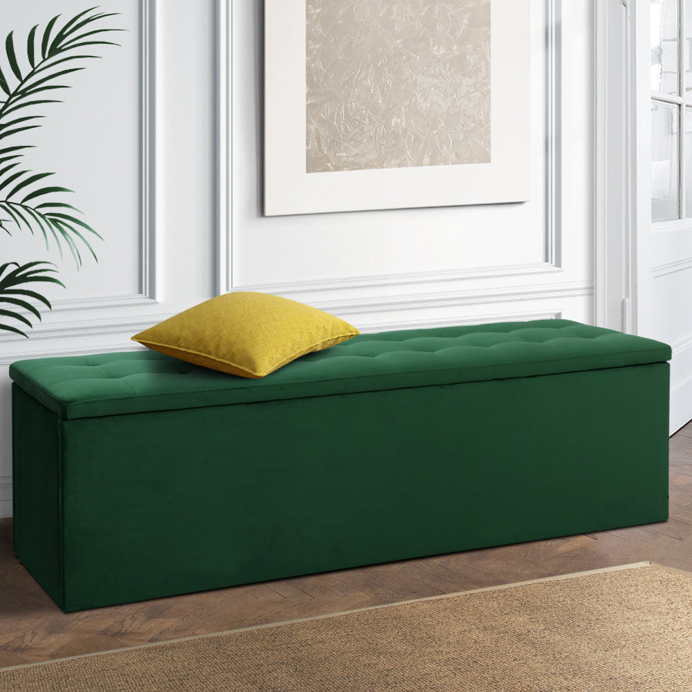 Ottomans & Footstools: Artiss Storage Ottoman Blanket Box 140cm Velvet Green