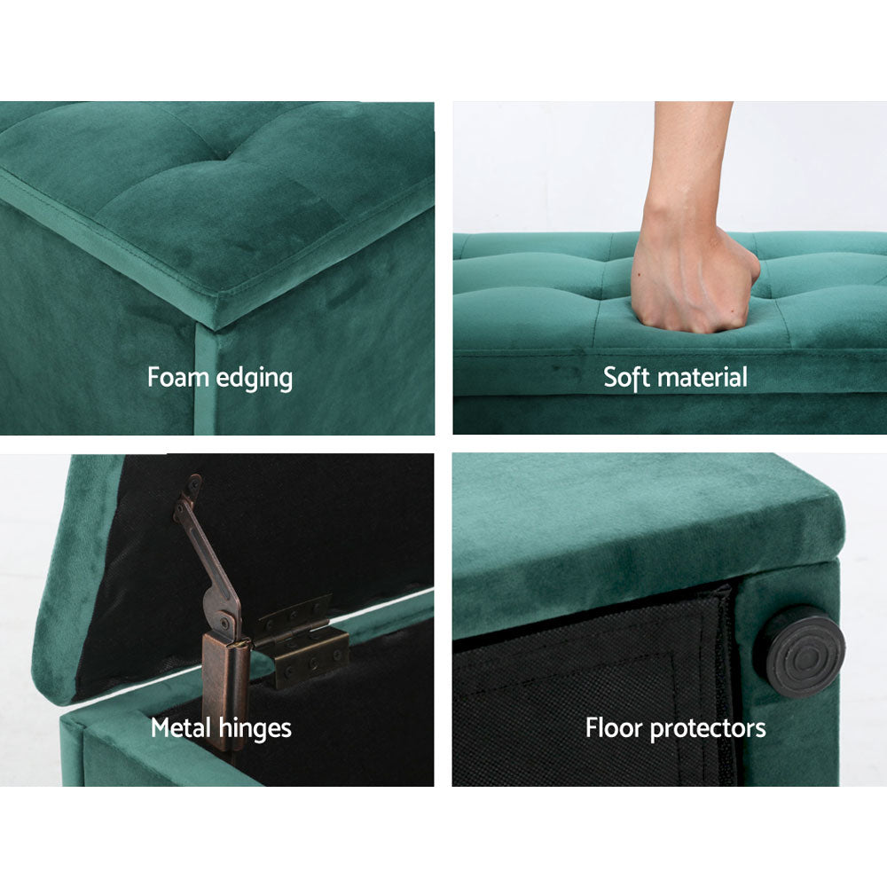 Ottomans & Footstools: Artiss Storage Ottoman Blanket Box 140cm Velvet Green