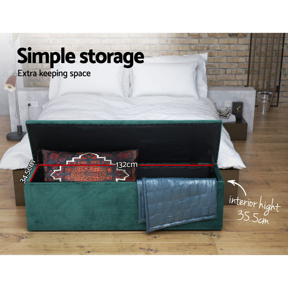 Ottomans & Footstools: Artiss Storage Ottoman Blanket Box 140cm Velvet Green