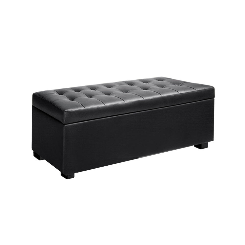 Ottomans & Footstools: Artiss Storage Ottoman Blanket Box 97cm Leather Black