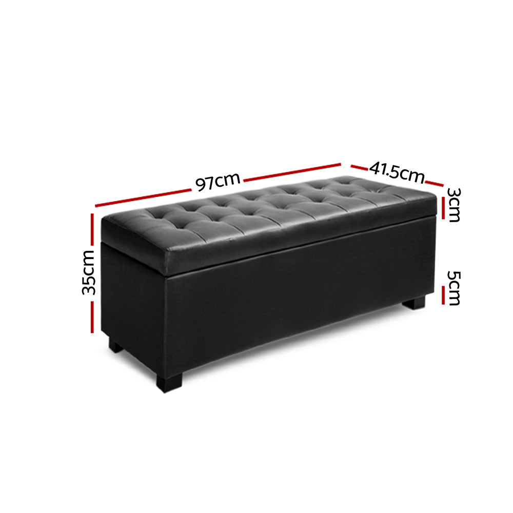 Ottomans & Footstools: Artiss Storage Ottoman Blanket Box 97cm Leather Black