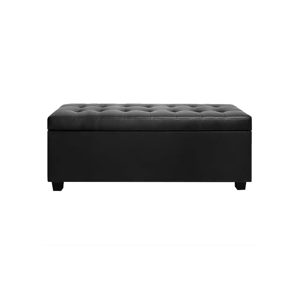 Ottomans & Footstools: Artiss Storage Ottoman Blanket Box 97cm Leather Black