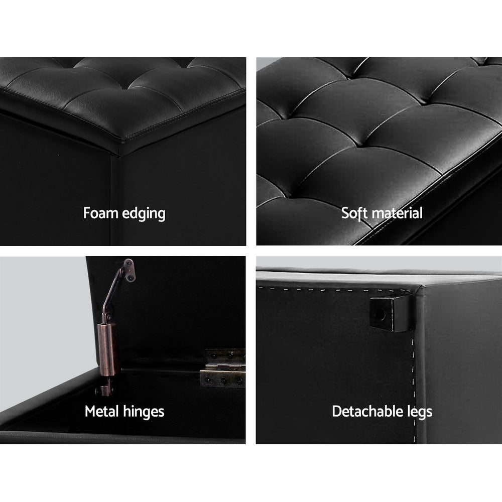 Ottomans & Footstools: Artiss Storage Ottoman Blanket Box 97cm Leather Black