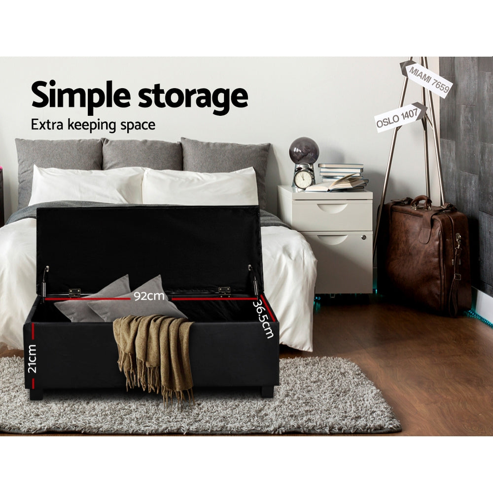 Ottomans & Footstools: Artiss Storage Ottoman Blanket Box 97cm Leather Black