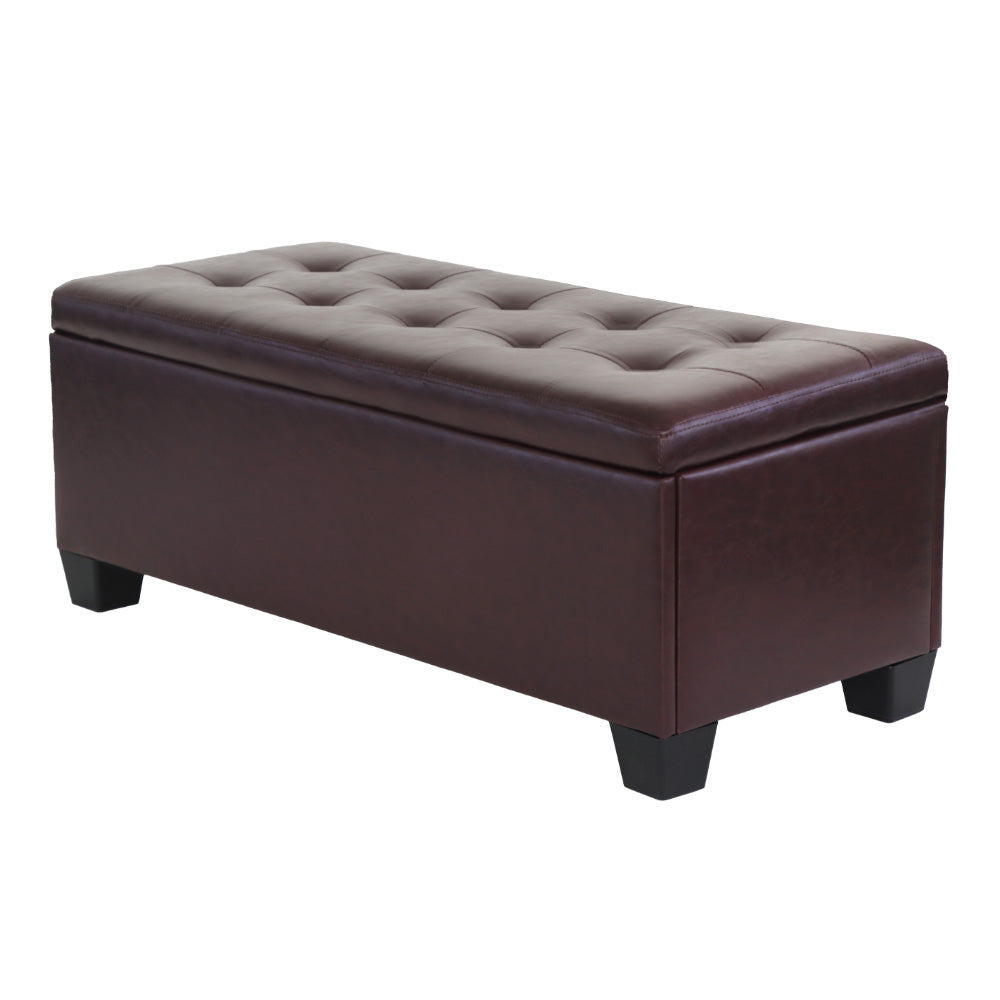 Ottomans & Footstools: Artiss Storage Ottoman Blanket Box 97cm Leather Brown