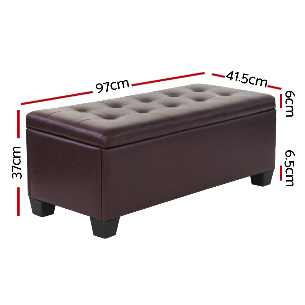 Ottomans & Footstools: Artiss Storage Ottoman Blanket Box 97cm Leather Brown