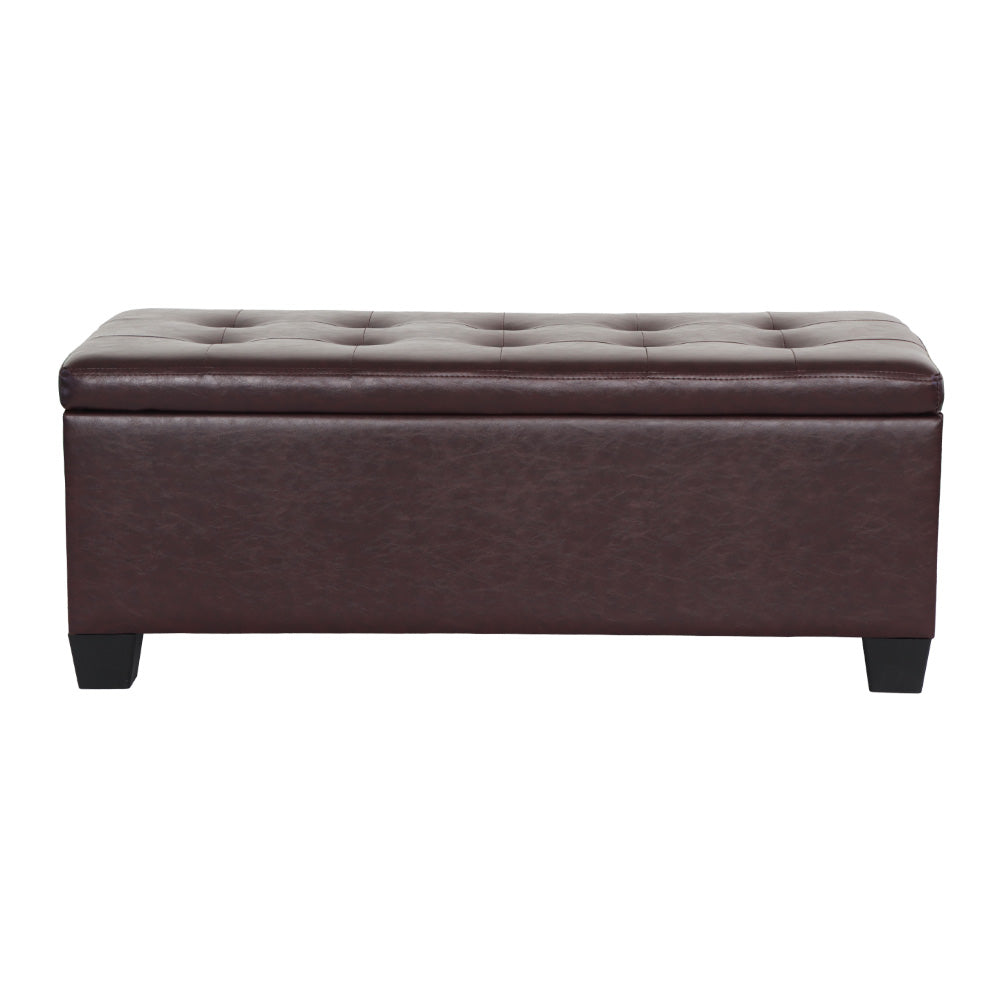 Ottomans & Footstools: Artiss Storage Ottoman Blanket Box 97cm Leather Brown