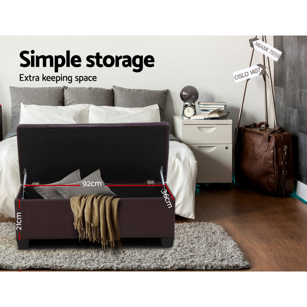 Ottomans & Footstools: Artiss Storage Ottoman Blanket Box 97cm Leather Brown