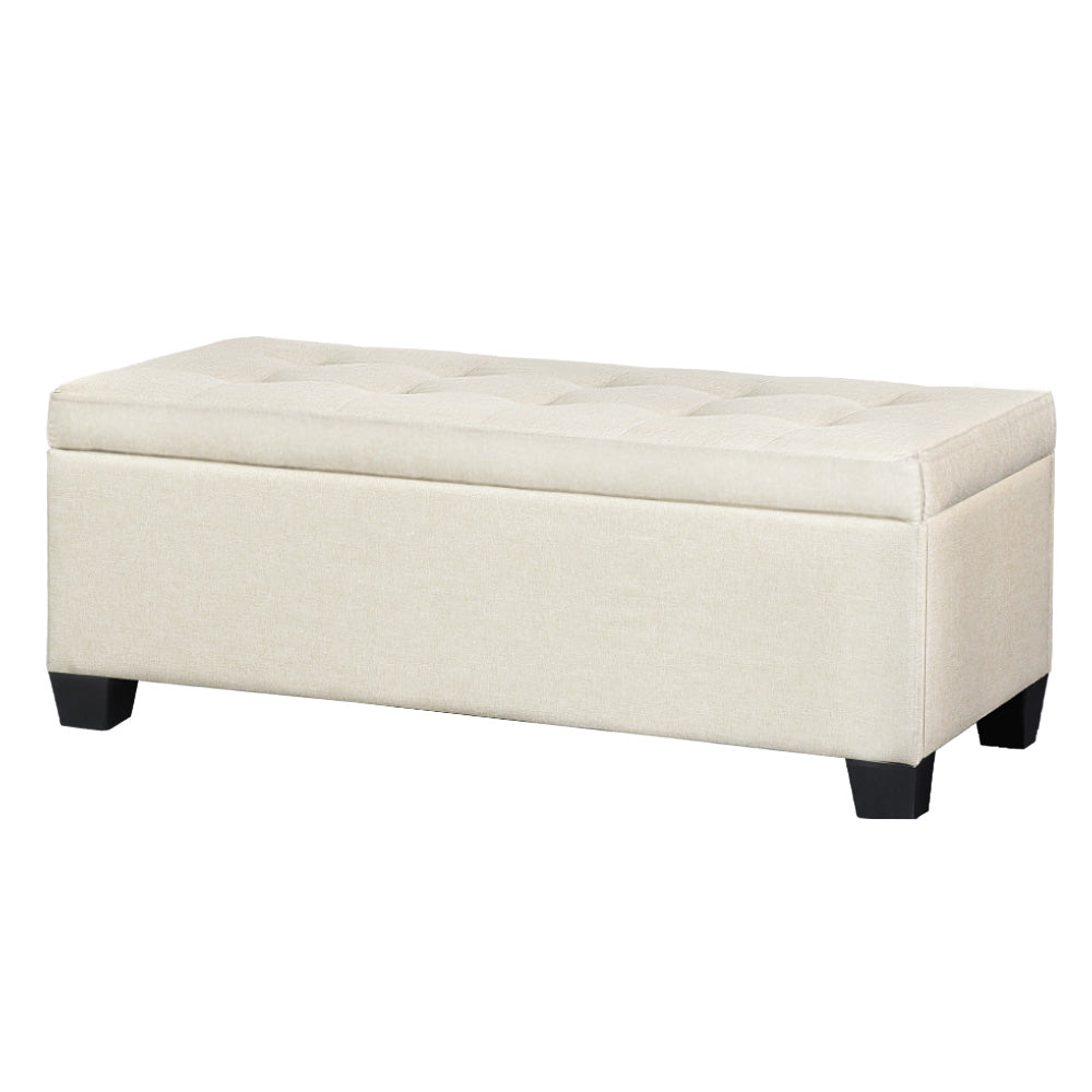 Ottomans & Footstools: Artiss Storage Ottoman Blanket Box 97cm Linen Beige