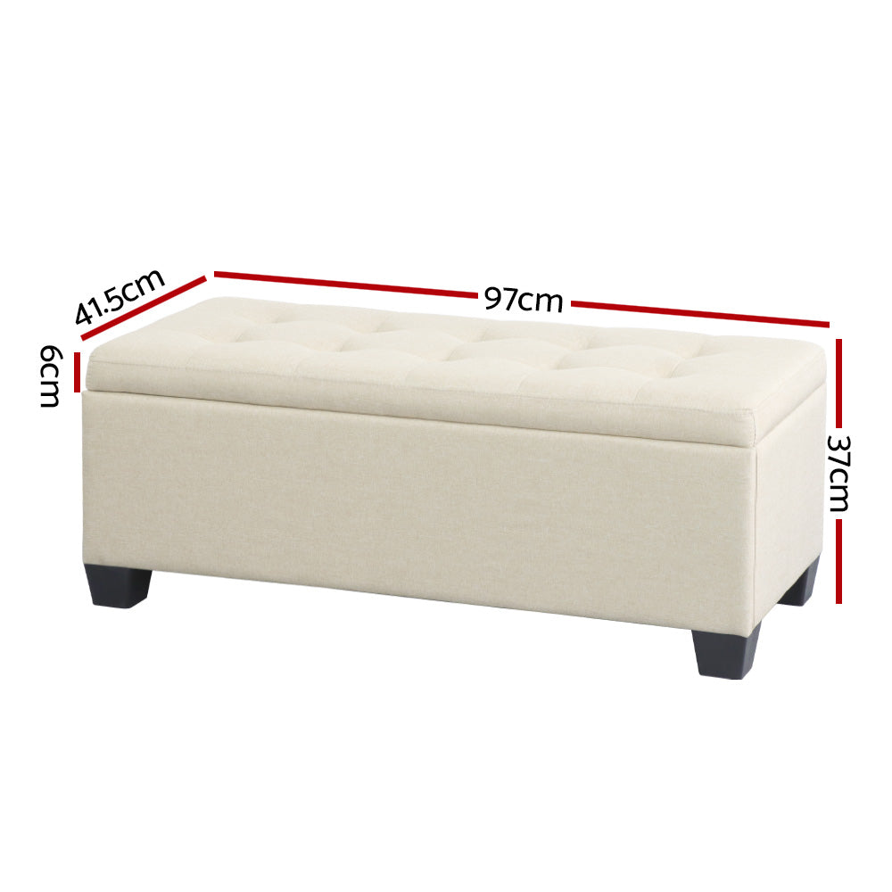 Ottomans & Footstools: Artiss Storage Ottoman Blanket Box 97cm Linen Beige
