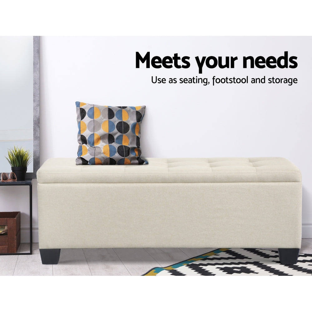 Ottomans & Footstools: Artiss Storage Ottoman Blanket Box 97cm Linen Beige
