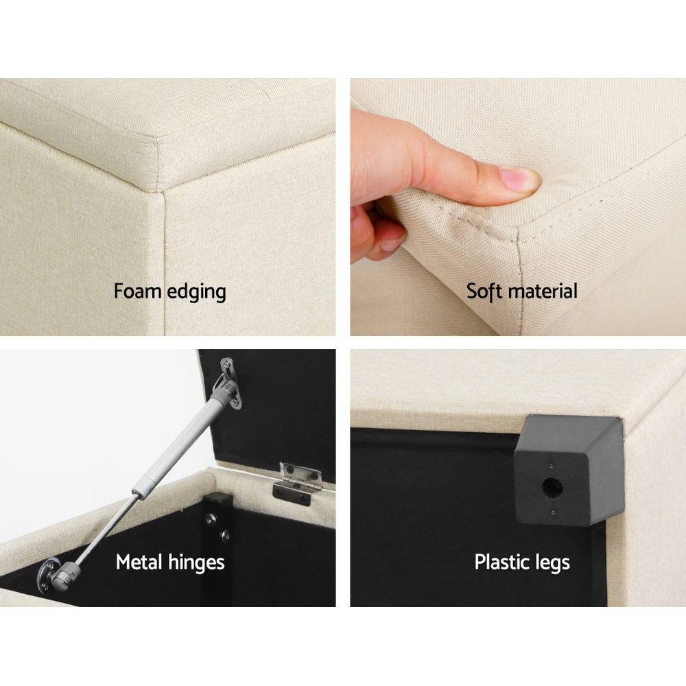 Ottomans & Footstools: Artiss Storage Ottoman Blanket Box 97cm Linen Beige