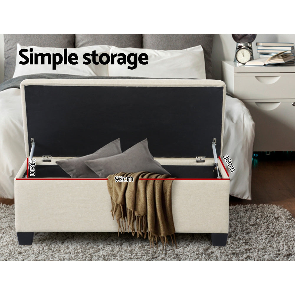 Ottomans & Footstools: Artiss Storage Ottoman Blanket Box 97cm Linen Beige