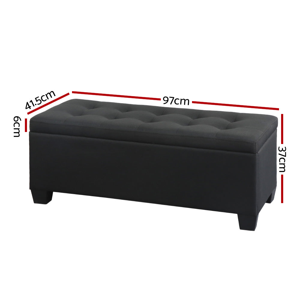 Ottomans & Footstools: Artiss Storage Ottoman Blanket Box 97cm Linen Black