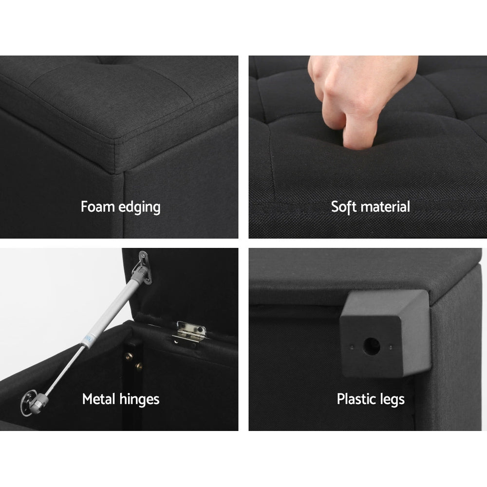 Ottomans & Footstools: Artiss Storage Ottoman Blanket Box 97cm Linen Black