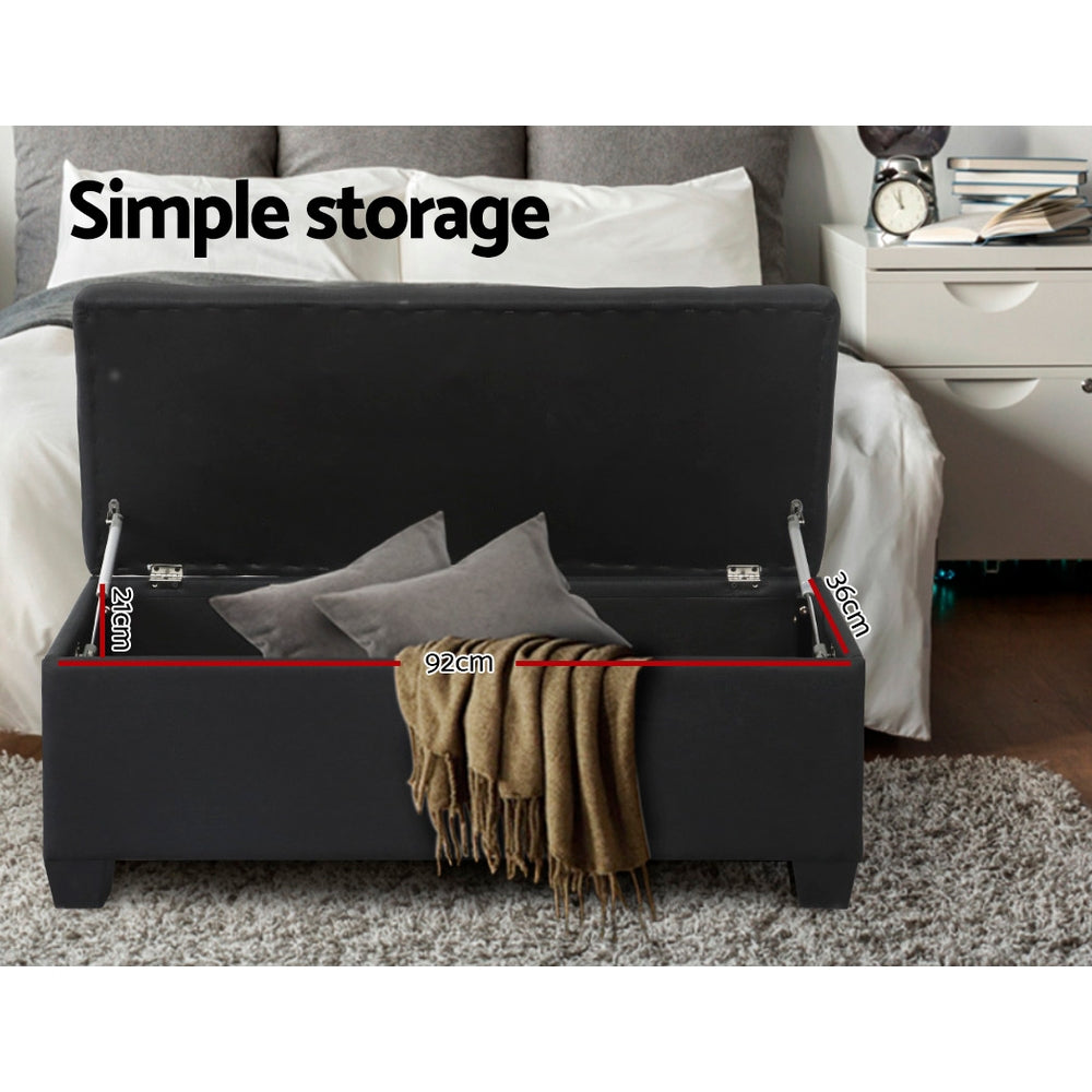 Ottomans & Footstools: Artiss Storage Ottoman Blanket Box 97cm Linen Black