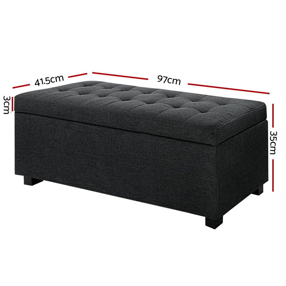 Ottomans & Footstools: Artiss Storage Ottoman Blanket Box 97cm Linen Charcoal