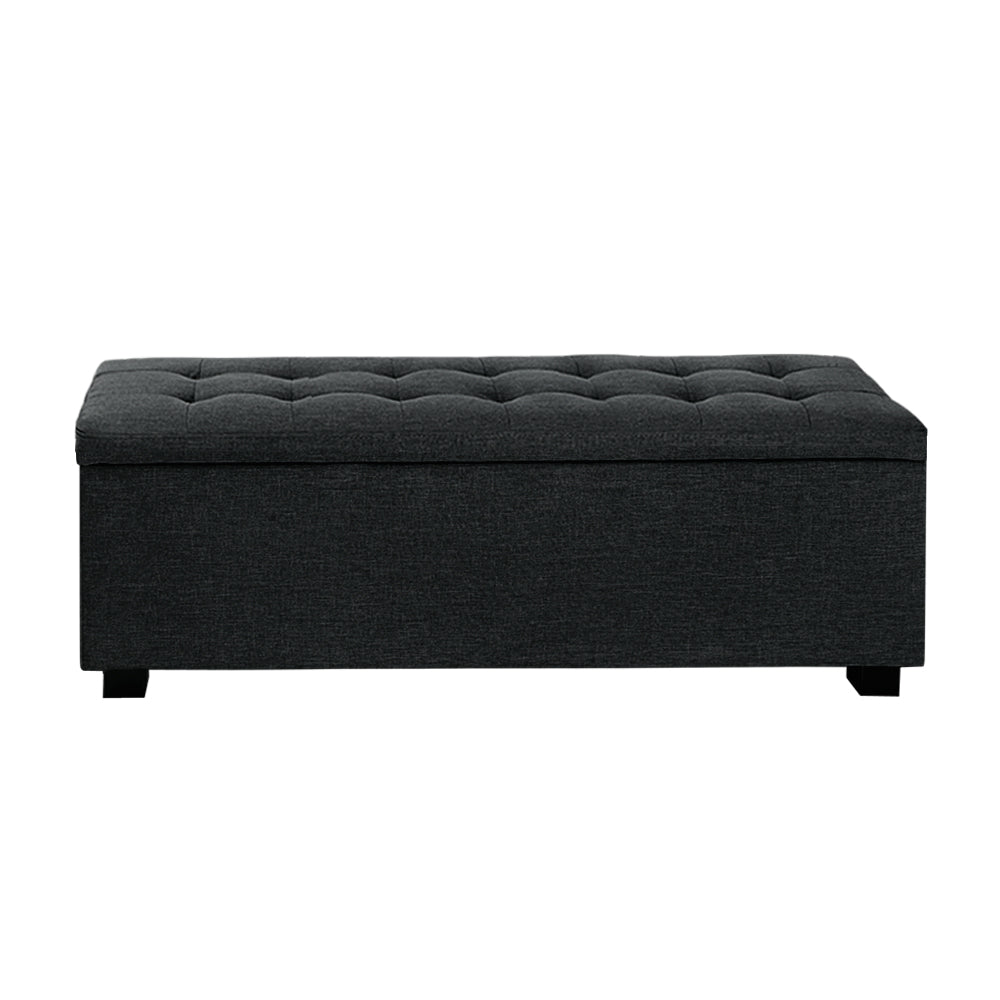 Ottomans & Footstools: Artiss Storage Ottoman Blanket Box 97cm Linen Charcoal