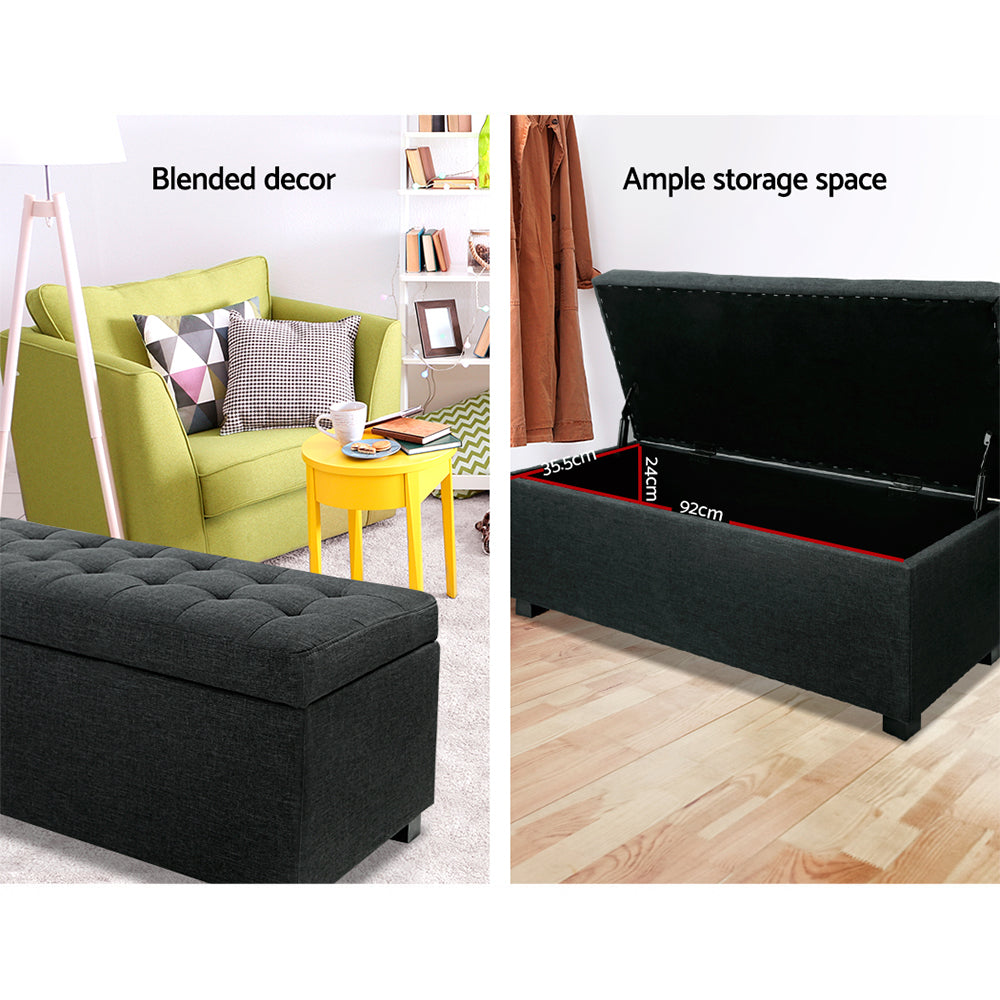 Ottomans & Footstools: Artiss Storage Ottoman Blanket Box 97cm Linen Charcoal