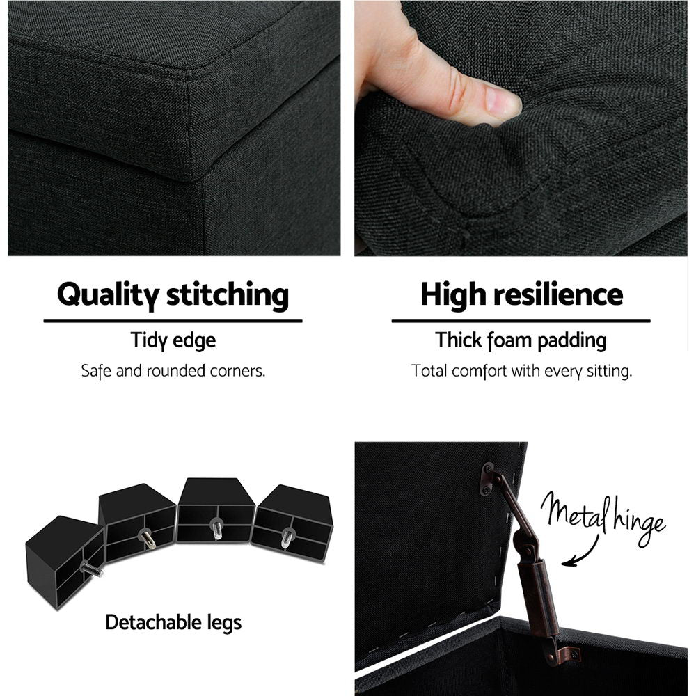 Ottomans & Footstools: Artiss Storage Ottoman Blanket Box 97cm Linen Charcoal