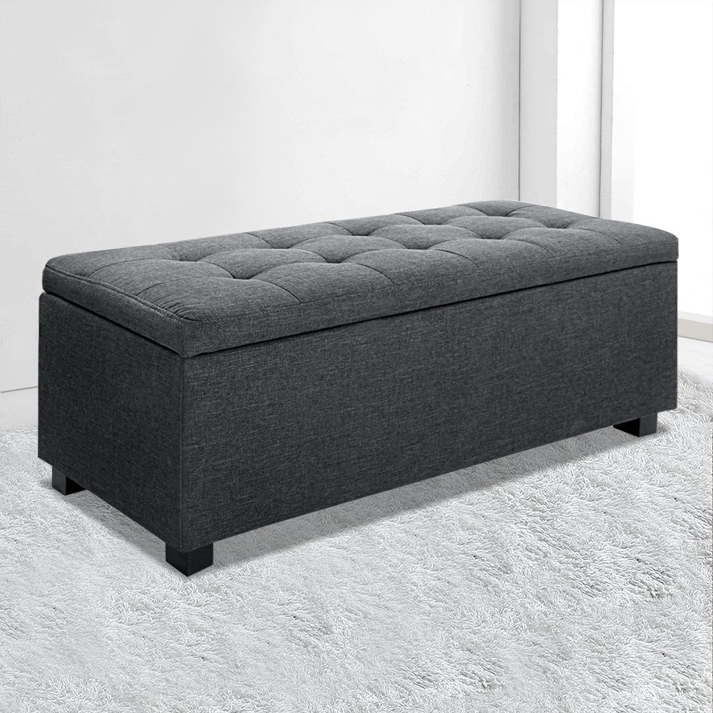 Ottomans & Footstools: Artiss Storage Ottoman Blanket Box 97cm Linen Charcoal