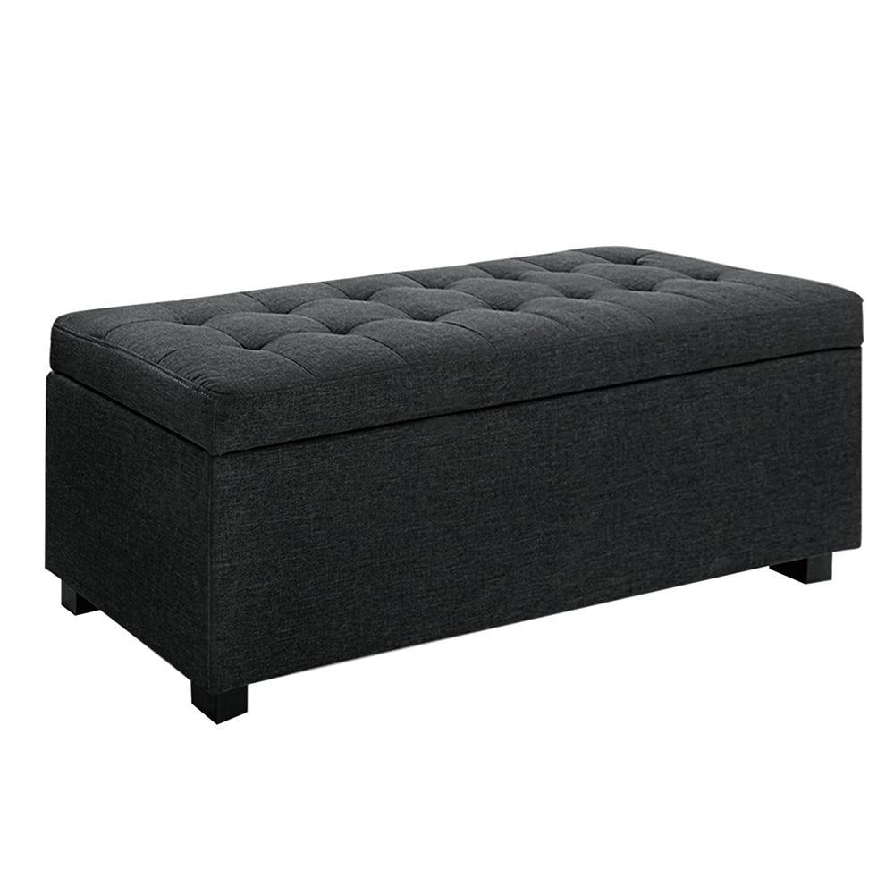 Ottomans & Footstools: Artiss Storage Ottoman Blanket Box 97cm Linen Charcoal
