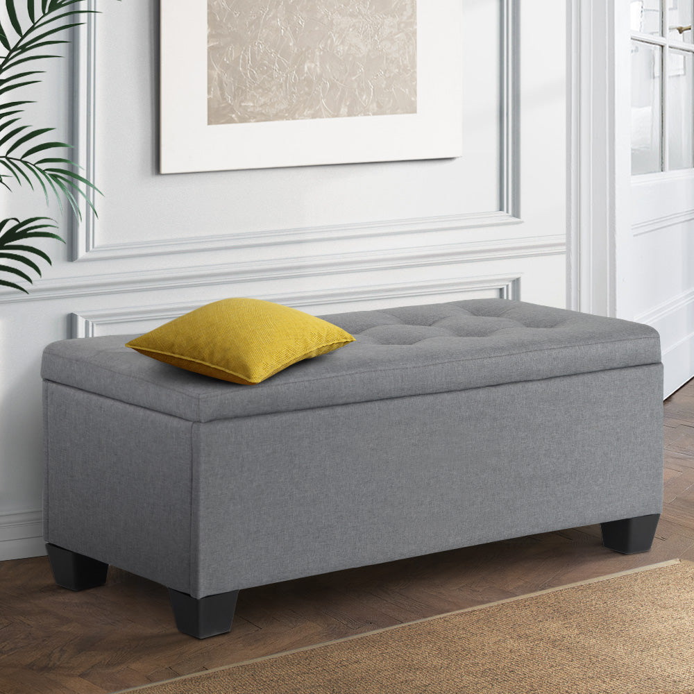 Ottomans & Footstools: Artiss Storage Ottoman Blanket Box 97cm Linen Grey