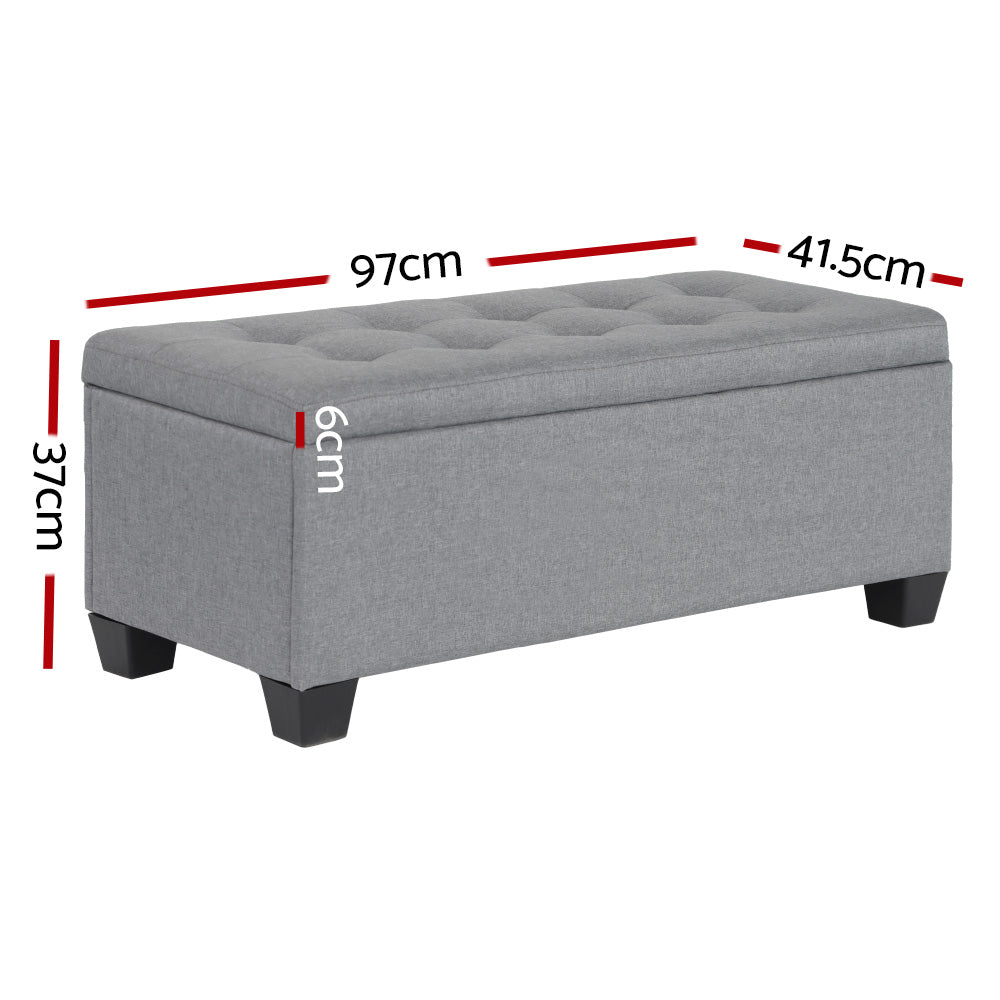 Ottomans & Footstools: Artiss Storage Ottoman Blanket Box 97cm Linen Grey