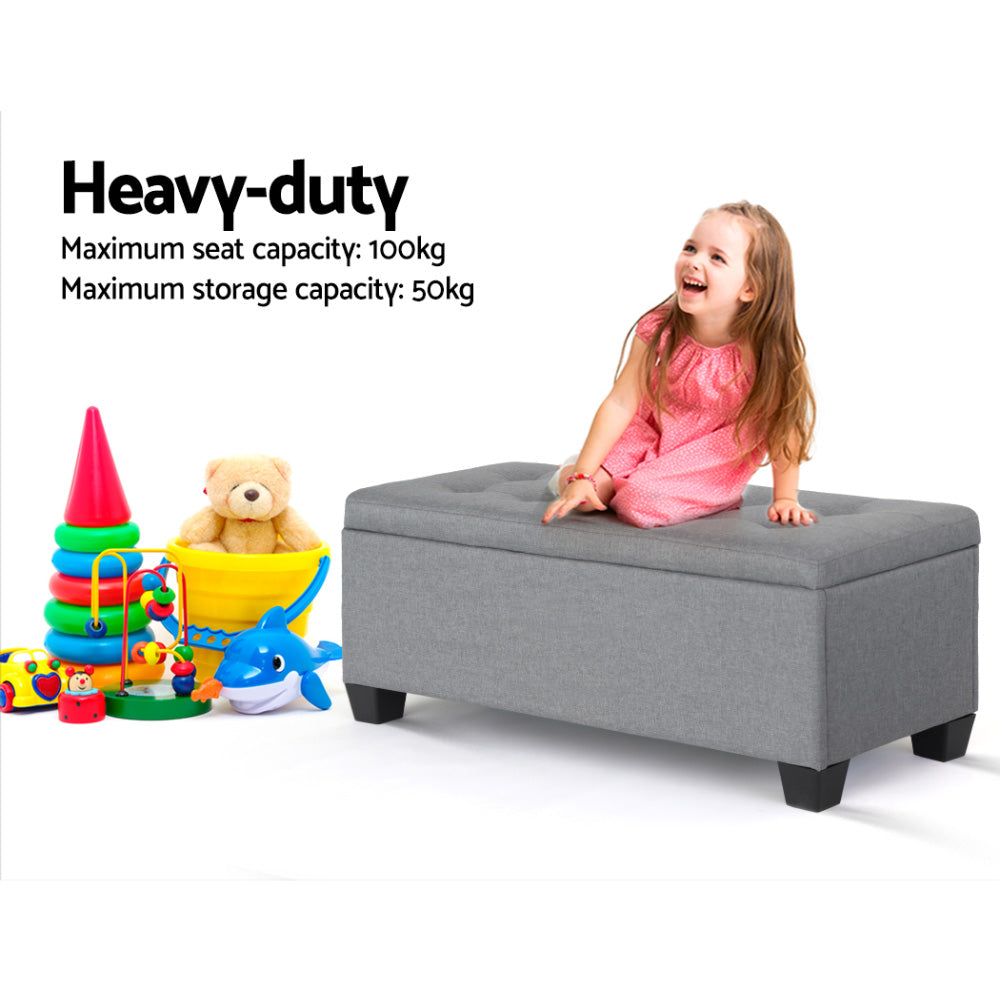 Ottomans & Footstools: Artiss Storage Ottoman Blanket Box 97cm Linen Grey