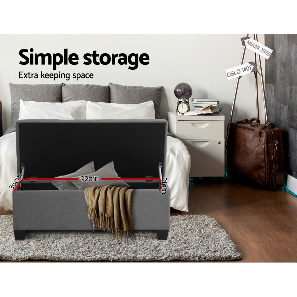 Ottomans & Footstools: Artiss Storage Ottoman Blanket Box 97cm Linen Grey