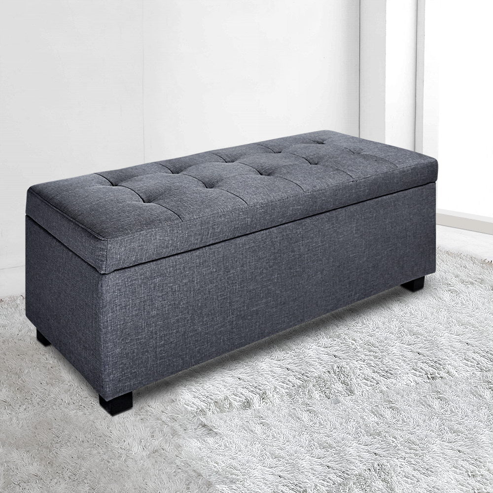 Ottomans & Footstools: Artiss Storage Ottoman Blanket Box 97cm Linen Grey