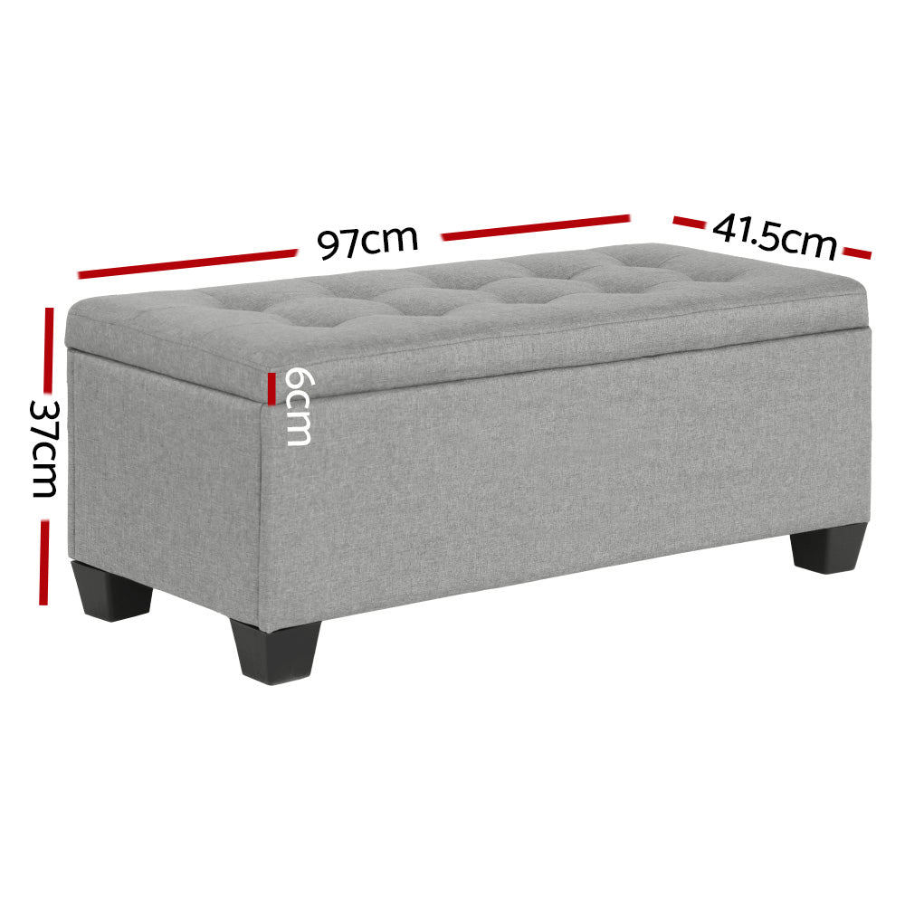 Ottomans & Footstools: Artiss Storage Ottoman Blanket Box 97cm Linen Light Grey