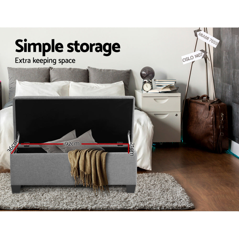 Ottomans & Footstools: Artiss Storage Ottoman Blanket Box 97cm Linen Light Grey