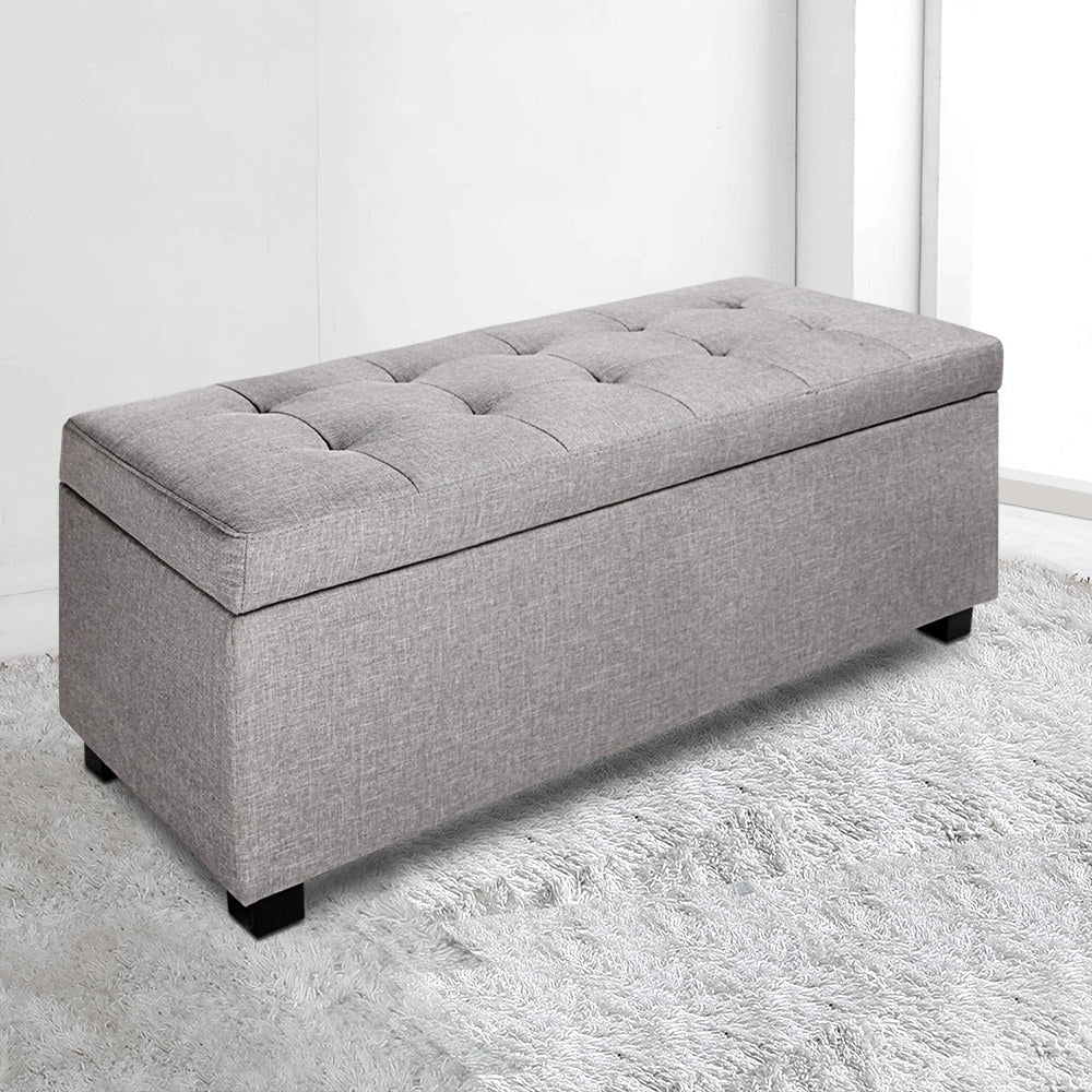 Ottomans & Footstools: Artiss Storage Ottoman Blanket Box 97cm Linen Light Grey