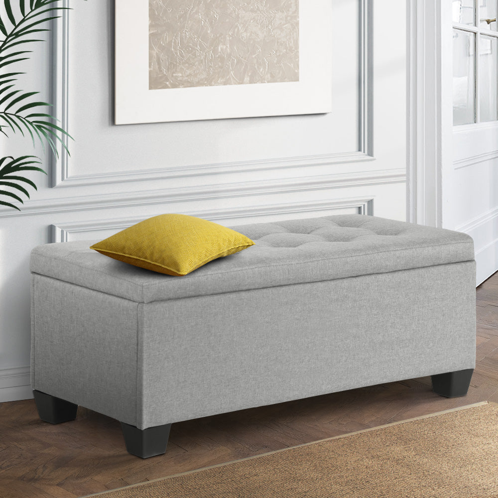 Ottomans & Footstools: Artiss Storage Ottoman Blanket Box 97cm Linen Light Grey