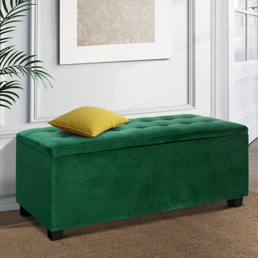 Ottomans & Footstools: Artiss Storage Ottoman Blanket Box 97cm Velvet Green