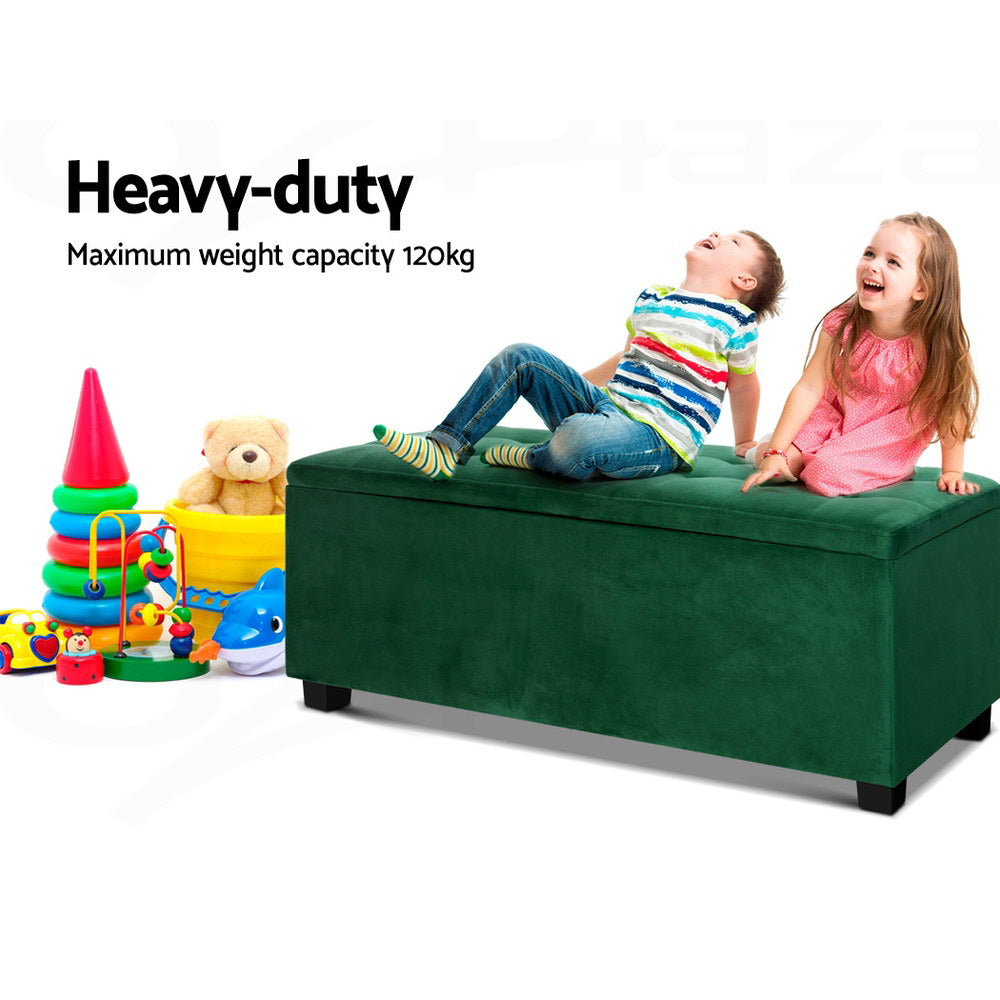 Ottomans & Footstools: Artiss Storage Ottoman Blanket Box 97cm Velvet Green