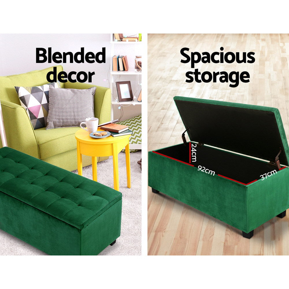 Ottomans & Footstools: Artiss Storage Ottoman Blanket Box 97cm Velvet Green