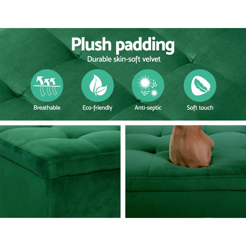 Ottomans & Footstools: Artiss Storage Ottoman Blanket Box 97cm Velvet Green