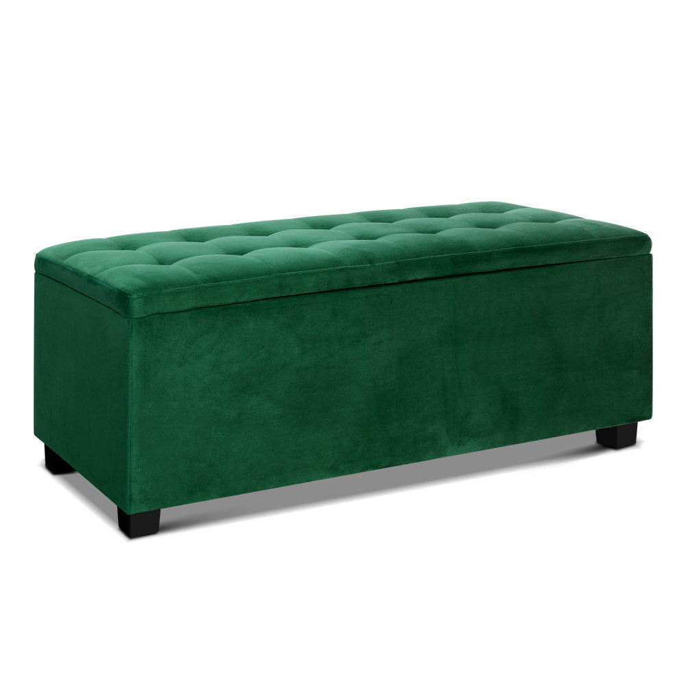 Ottomans & Footstools: Artiss Storage Ottoman Blanket Box 97cm Velvet Green