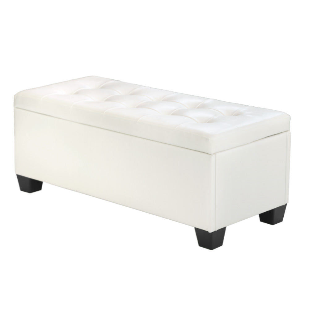 Ottomans & Footstools: Artiss Storage Ottoman Blanket Box 97cm Leather White