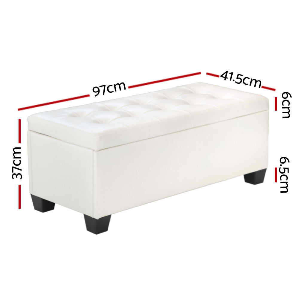 Ottomans & Footstools: Artiss Storage Ottoman Blanket Box 97cm Leather White