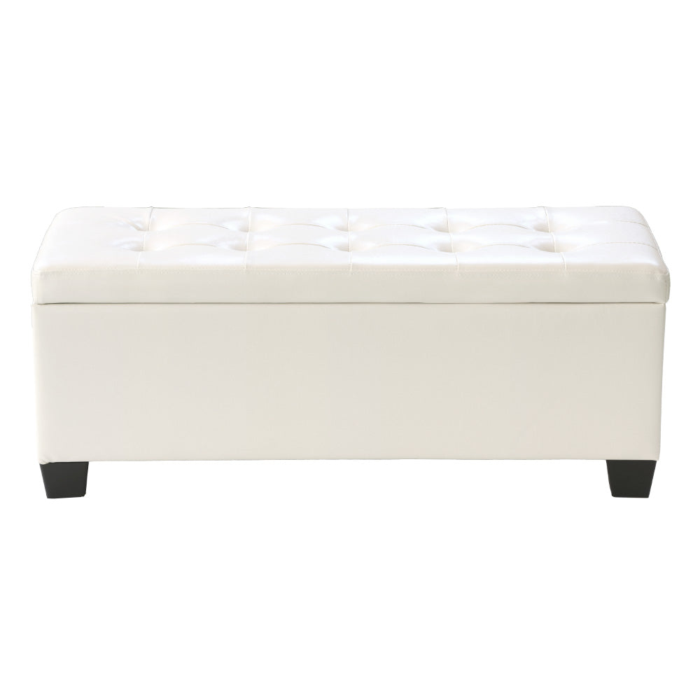 Ottomans & Footstools: Artiss Storage Ottoman Blanket Box 97cm Leather White